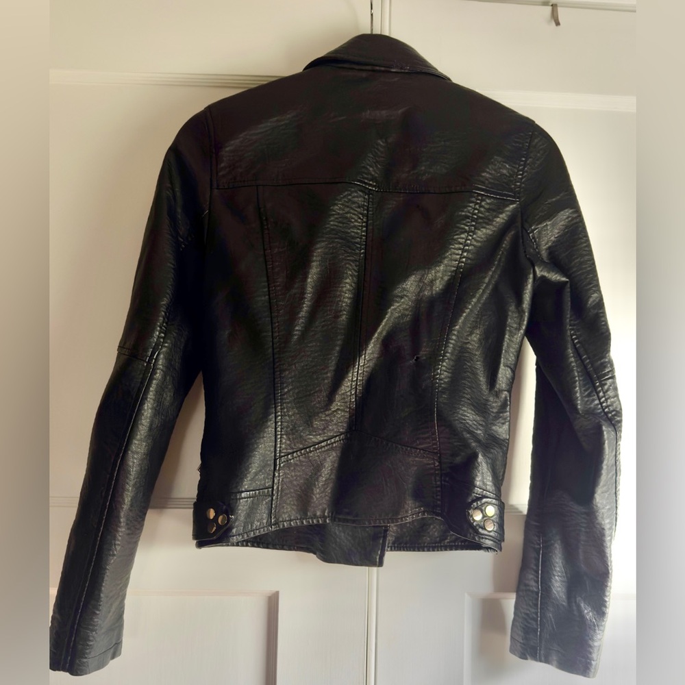 CoffeeShop Faux Black Leather Jacket with Gold Zippers - Picture 5 of 10